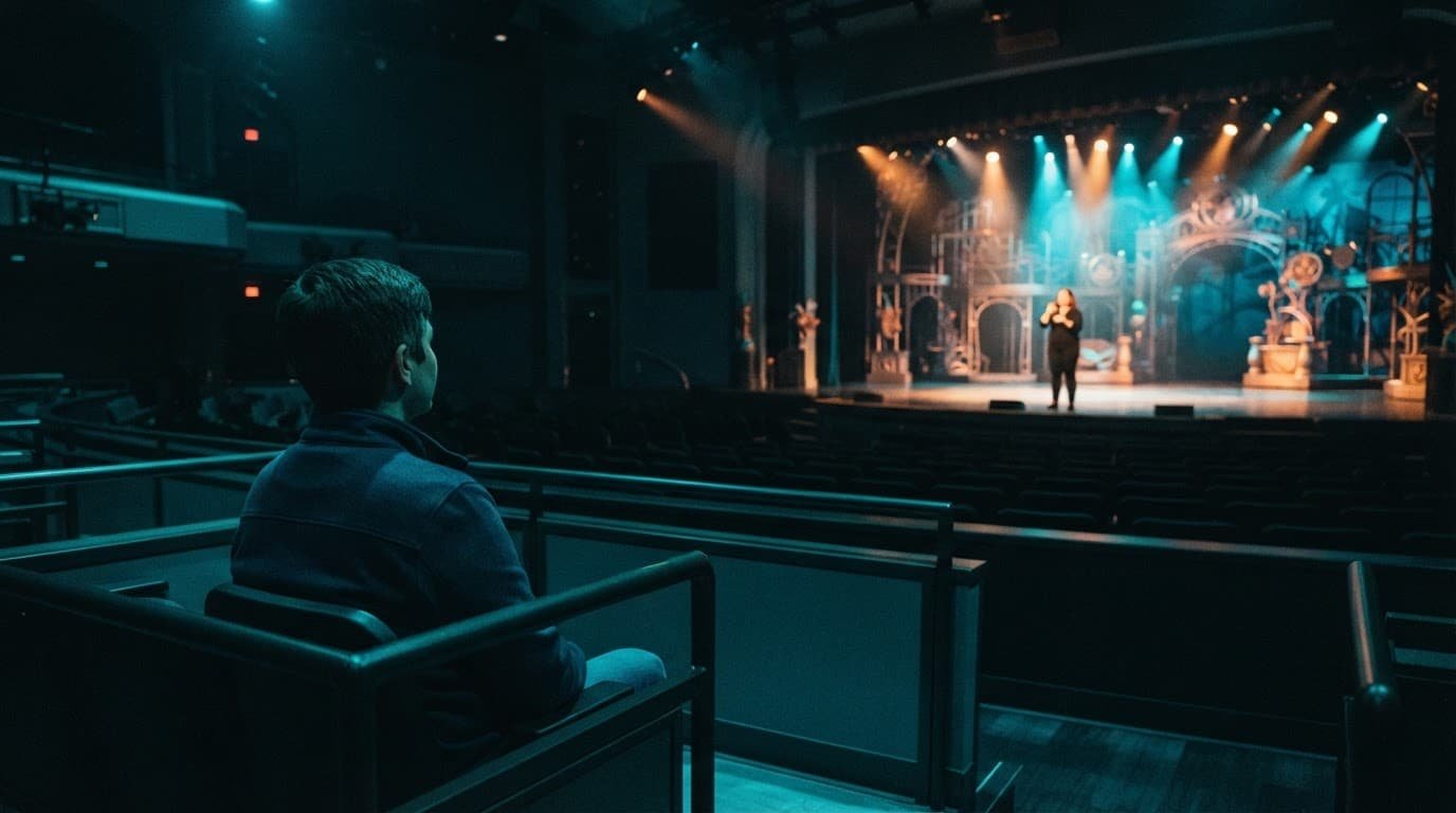 Disney World Deaf Accessibility: A Practical Park Plan Guest watches a theme park show with a distant sign-language interpreter.