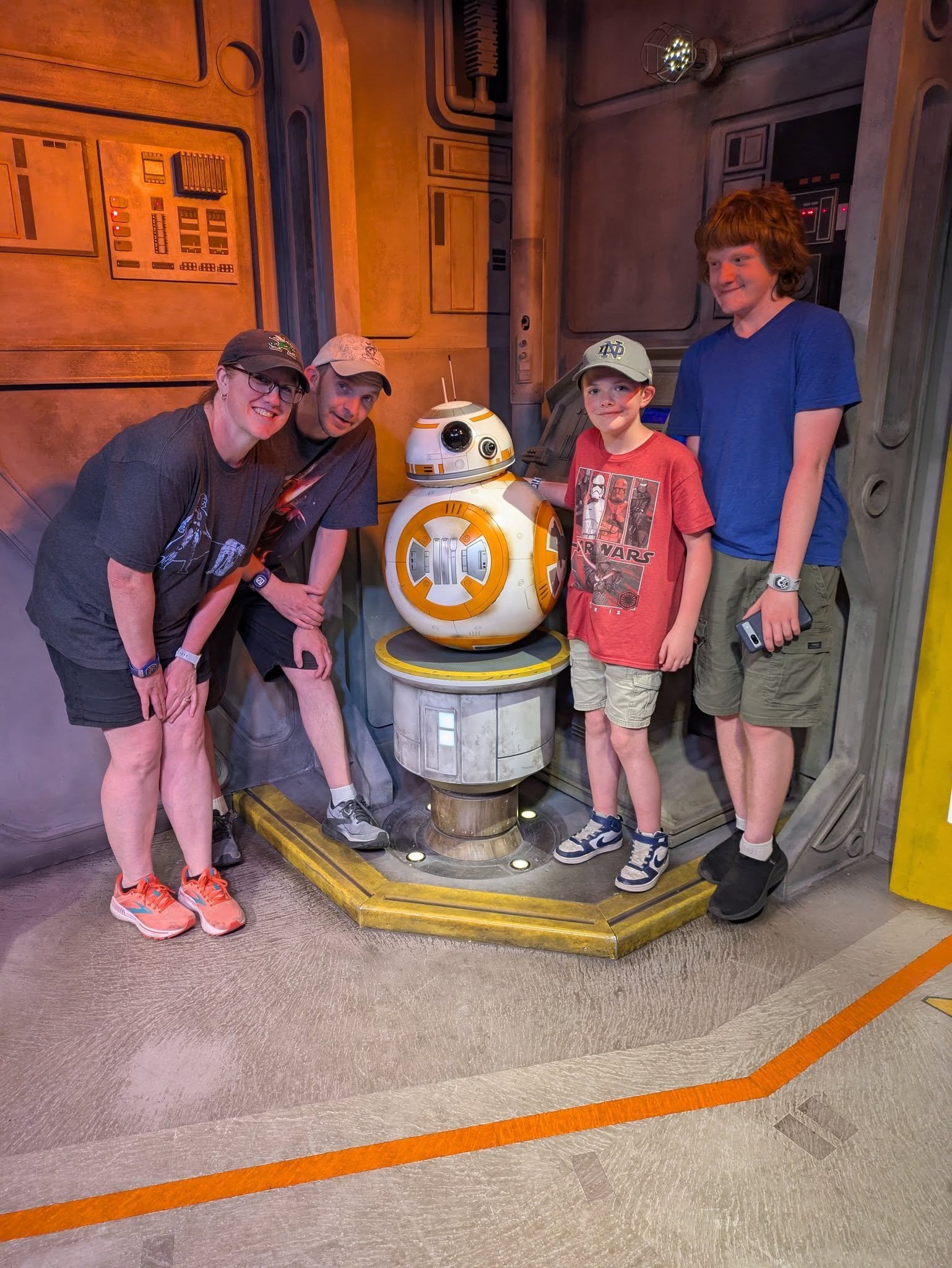 Home K&S family on a Disney theme park trip with BB-8