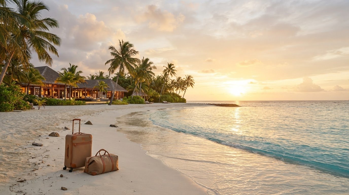 Home Tropical beach resort sunset for K&S The Travel Crusaders vacation planning