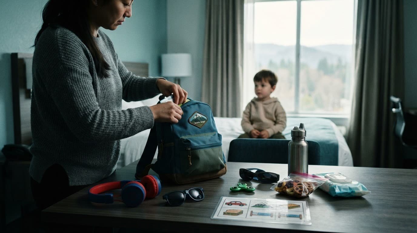 Autism-Friendly National Parks: Plan a Calmer Family Trip A caregiver packs a child's park bag while the child sits calmly nearby.