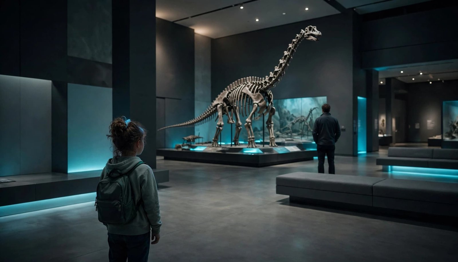 Autism-Friendly Chicago Travel Guide for Families A child and parent view a large museum exhibit in a quiet, open gallery.
