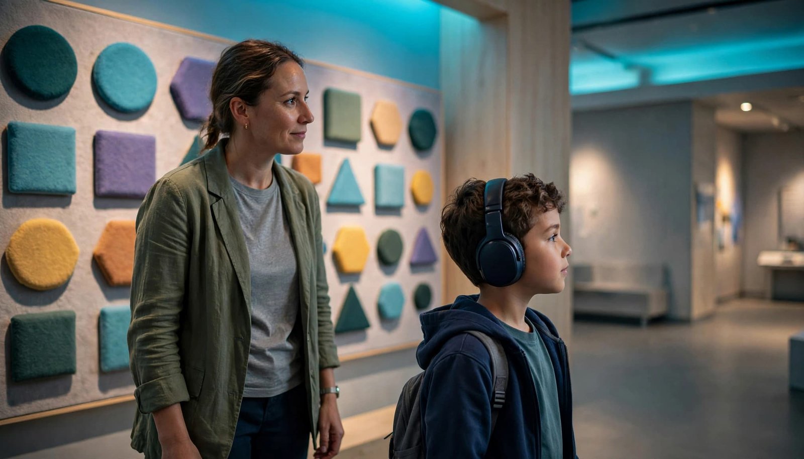 Autism-Friendly Orlando: A Family Guide Beyond the Theme Parks A caregiver and child explore colorful tactile shapes in a quiet museum gallery.